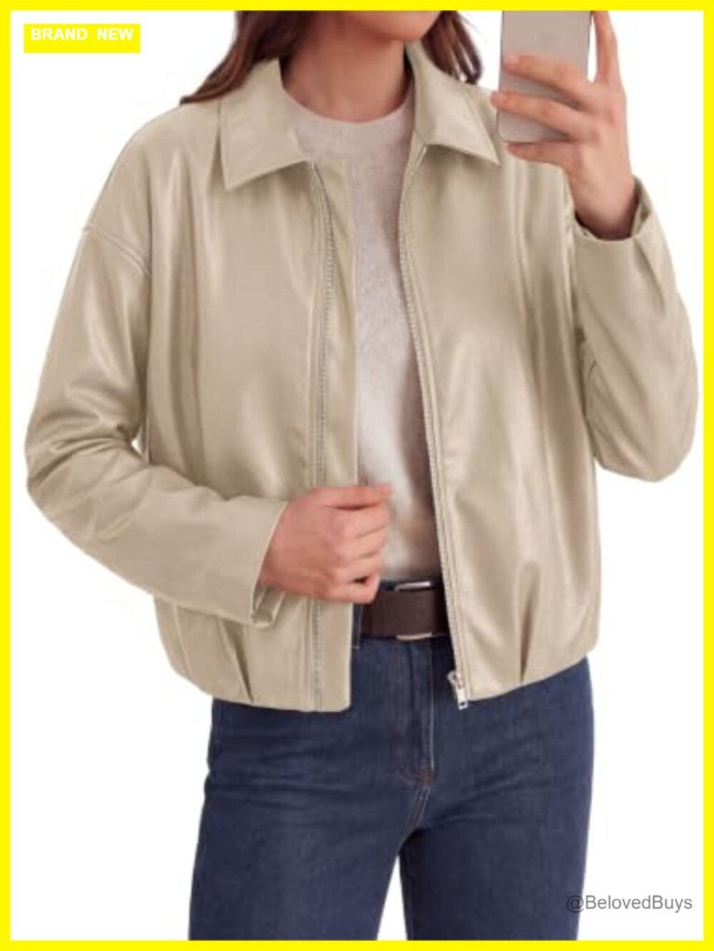Faux Leather Motorcycle Jacket Womens Zip Up Moto Coat